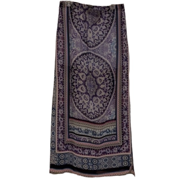 Express large semi sheer purple & black print maxi skirt  high side slits - Picture 1 of 6